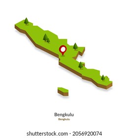 Mapa isométrico de la provincia de Bengkulu, Indonesia. Mapa 3D simple. Ilustración de vectores - Vector EPS 10