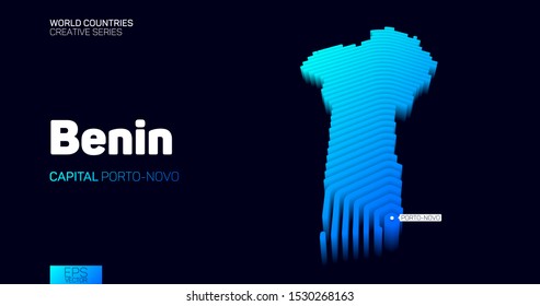 Isometric map of Benin with blue hexagon lines