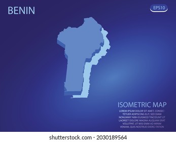 Isometric map of Benin. Vector modern on blue background. Isolated 3D isometric concept for infographic. Vector illustration. EPS 10.
