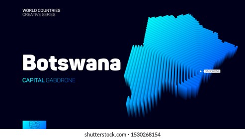 Isometric map of Botswana with blue hexagon lines