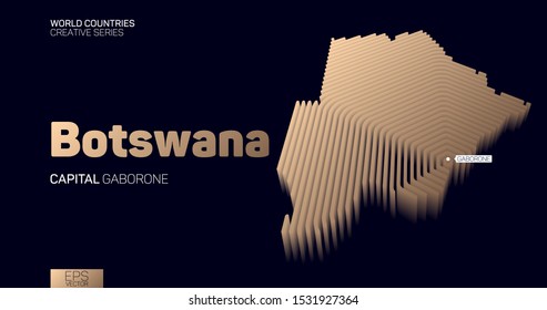 Isometric map of Botswana with golden hexagon lines
