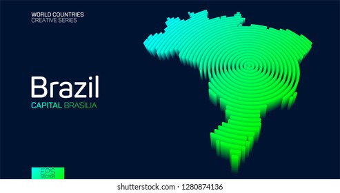 Isometric map of Brazil with neon circle lines