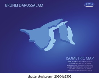 Isometric map of Brunei Darussalam. Vector modern on blue background. Isolated 3D isometric concept for infographic. Vector illustration. EPS 10.