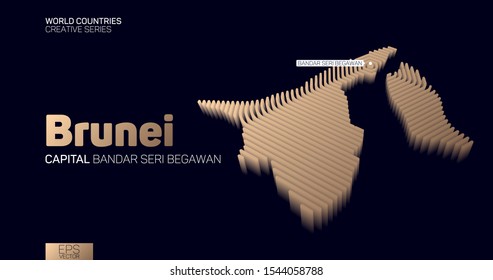 Isometric map of Brunei with golden hexagon lines