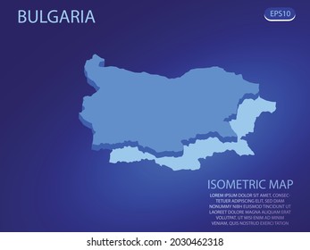 Isometric map of Bulgaria. Vector modern on blue background. Isolated 3D isometric concept for infographic. Vector illustration. EPS 10.