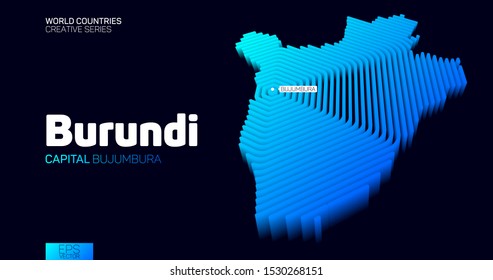 Isometric map of Burundi with blue hexagon lines