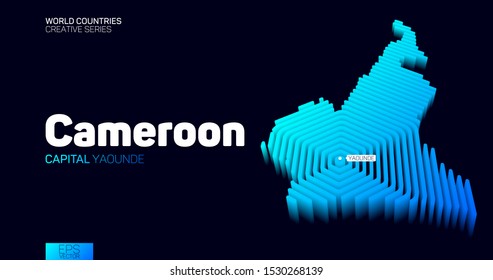 Isometric map of Cameroon with blue hexagon lines
