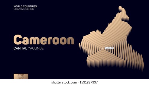 Isometric map of Cameroon with golden hexagon lines