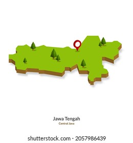 Isometric Map of Central Java Province, Indonesia. Simple 3D Map. Vector Illustration  - EPS 10 Vector