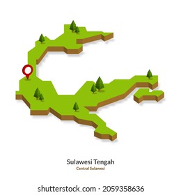 Isometric Map of Central Sulawesi Province, Indonesia. Simple 3D Map. Vector Illustration - EPS 10 Vector