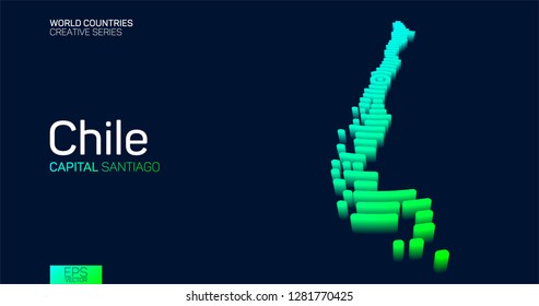 Isometric map of Chile with neon circle lines