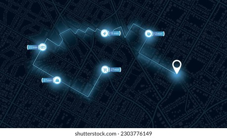 Isometric Map city with gps pins. Direction markers for navigation. Street, road, park, river on plan town. Background with location system. Urban map with pointers, signs, arrows for travel. Vector