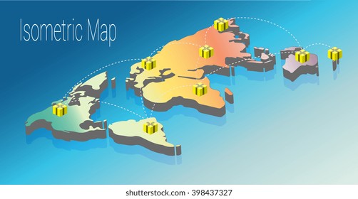 Isometric map concept. illustration of a map.International logistics and worldwide shipping isometric template.