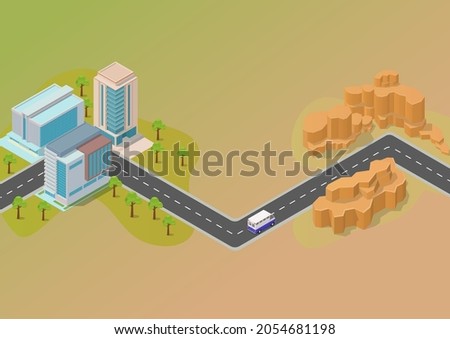 isometric map concept with road city and desert