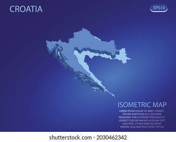 Isometric map of Croatia. Vector modern on blue background. Isolated 3D isometric concept for infographic. Vector illustration. EPS 10.