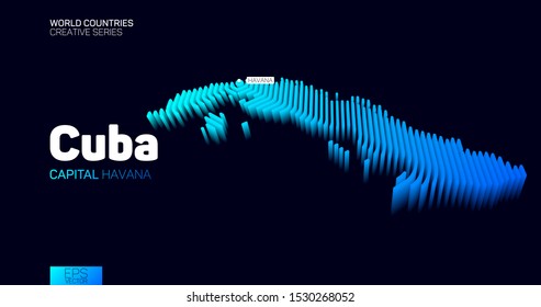 Isometric map of Cuba with blue hexagon lines