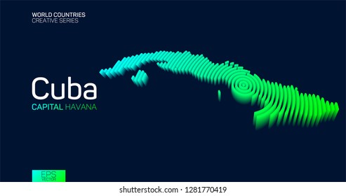 Isometric map of Cuba with neon circle lines