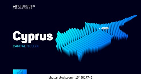 Isometric map of Cyprus with blue hexagon lines