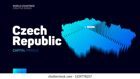 Isometric map of Czech Republic with blue hexagon lines