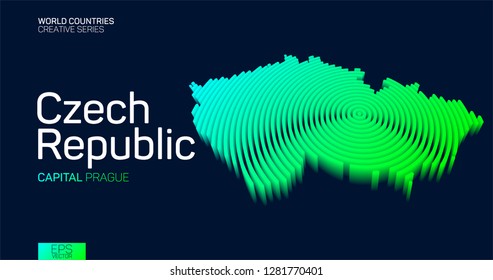 Isometric map of Czech Republic with neon circle lines