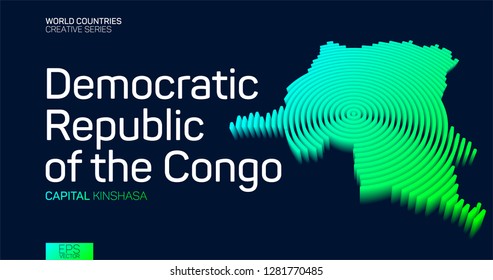 Isometric map of Democratic Republic of the Congo with neon circle lines