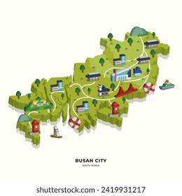 Isometric map design of busan city, Busan is a heavy industrial city in South Korea, and is also a tourist and film city.
EPS 10 isometric map vector design.