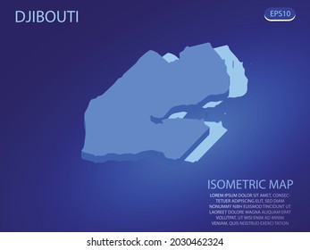Isometrische Karte von Dschibuti. Vektorgrafik modern auf blauem Hintergrund. Isolierte 3D-Isometrie für Infografik. Vektorgrafik. EPS10.
