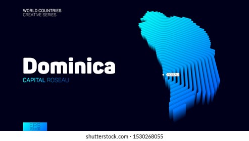 Isometric map of Dominica with blue hexagon lines