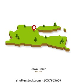 Isometrische Karte der Provinz East Java, Indonesien. Einfache 3D-Karte. Vektorgrafik - EPS10-Vektorgrafik