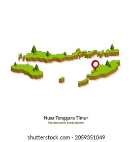 Isometric Map of East Nusa Tenggara Province, Indonesia. Simple 3D Map. Eastern Lesser Sunda Islands Vector Illustration - EPS 10 Vector