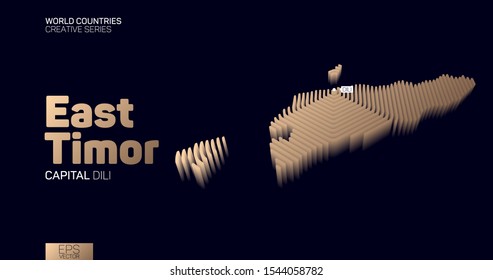 Isometric map of East Timor with golden hexagon lines