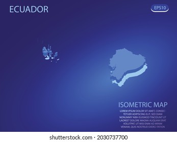 Isometric map of Ecuador. Vector modern on blue background. Isolated 3D isometric concept for infographic. Vector illustration. EPS 10.
