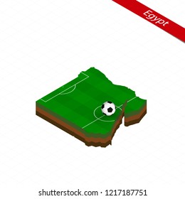 Isometric map of Egypt with soccer field. Football ball in center of football pitch. Vector soccer illustration.