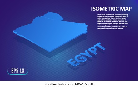 Isometric map of the Egypt. Stylized flat map of the country on blue background. Modern isometric 3d location map with place for text or description. 3D concept for infographic. Vector illustration EP