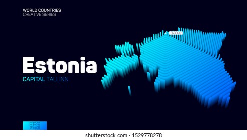 Isometric map of Estonia with blue hexagon lines