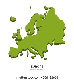 Isometric map of Europe detailed vector illustration. Isolated 3D isometric country concept for infographic