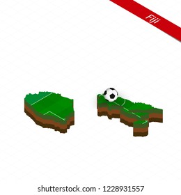 Isometric map of Fiji with soccer field. Football ball in center of football pitch. Vector soccer illustration.