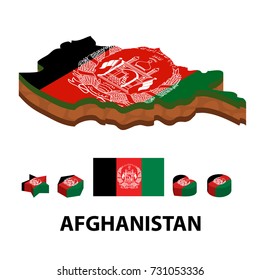 Isometric map and flag of Afghanistan. 3D isometric Vector Illustration