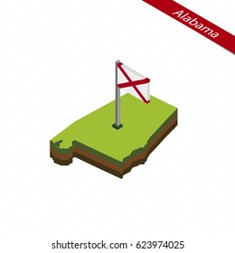 Isometric map and flag of Alabama. 3D isometric shape of Alabama State. Vector Illustration.