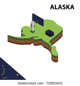 Isometric map and flag of ALASKA. 3D isometric Vector Illustration