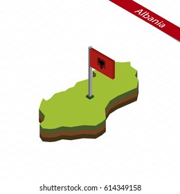 Isometric map and flag of Albania. 3D isometric shape of Albania. Vector Illustration.
