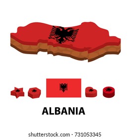 Isometric map and flag of Albania. 3D isometric Vector Illustration