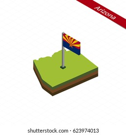 Isometric map and flag of Arizona. 3D isometric shape of Arizona State. Vector Illustration.