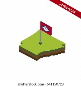 Isometric map and flag of Arkansas. 3D isometric shape of Arkansas State. Vector Illustration.