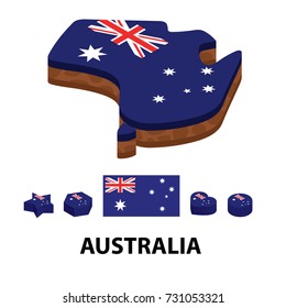 Isometric map and flag of Australia. 3D isometric Vector Illustration