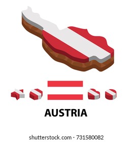 Isometric map and flag of Austria. 3D isometric Vector Illustration