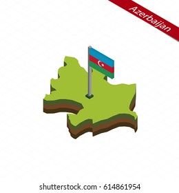 Isometric map and flag of Azerbaijan. 3D isometric shape of Azerbaijan. Vector Illustration.