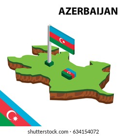 Isometric map and flag of Azerbaijan. 3D isometric Vector Illustration