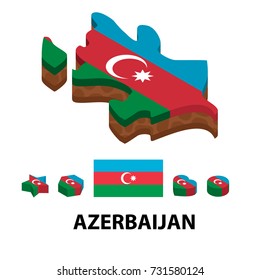 Isometric map and flag of Azerbaijan. 3D isometric Vector Illustration