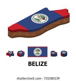 Isometric map and flag of Belize. 3D isometric Vector Illustration